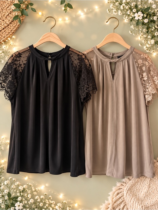 Worthington Tops - Worthington Petite Lace Sleeve Blouse Bundle – PL & PXL Black/Taupe